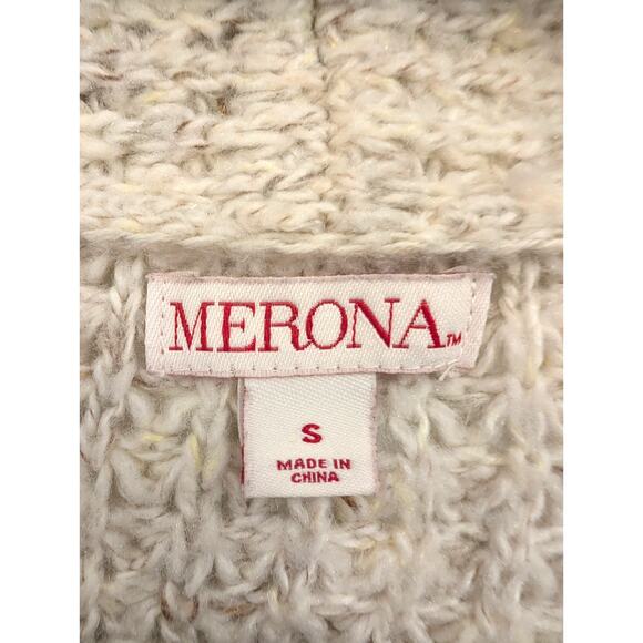 Merona Beige Open Front Cardigan Sweater Knit Pockets Cozy Size S Acrylic Blend - Picture 3 of 6